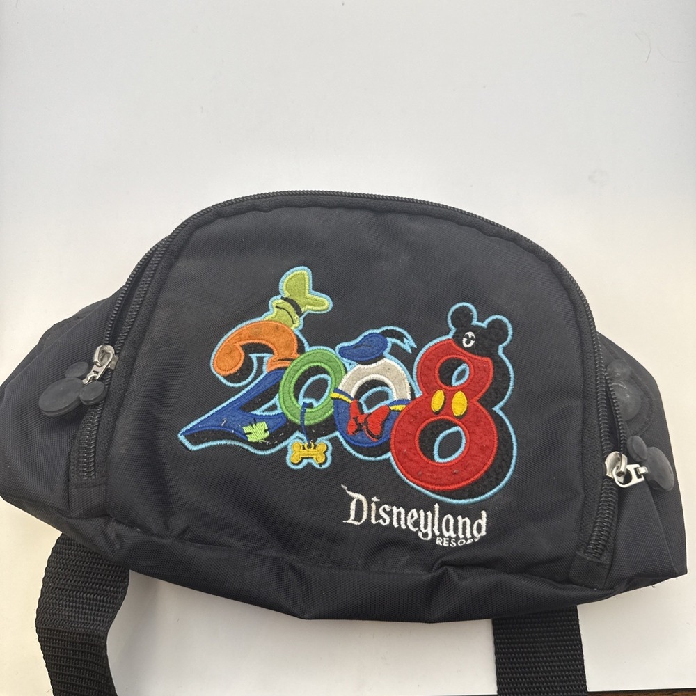 Disney World 2008 Unisex Fanny Pack Bag‎ Black Embroidery Zip Buckle Adjustable